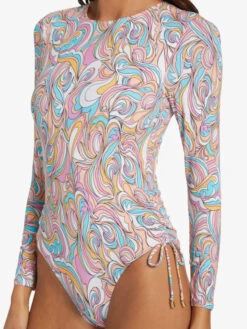 Roxy Warm Sand Onesie Active Cropped UPF 50 Long Sleeve Rashguard -Roxy Swimwear Shop arjwr03205 roxyw mdr6 frt3