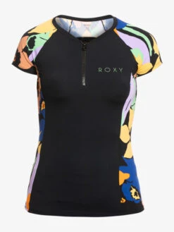 Roxy Caps Sleeve Short Sleeve Zip-Up Rashguard -Roxy Swimwear Shop erjwr03639 roxyv kvj6 frt1
