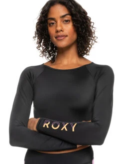 Roxy Fitness Long Sleeve Cropped Rashguard -Roxy Swimwear Shop erjwr03652 roxyw kvj0 frt3