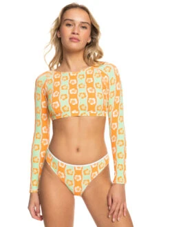 Roxy Wavy Babe Cropped Long Sleeve Rashguard -Roxy Swimwear Shop erjwr03655 roxyw gbg6 frt1